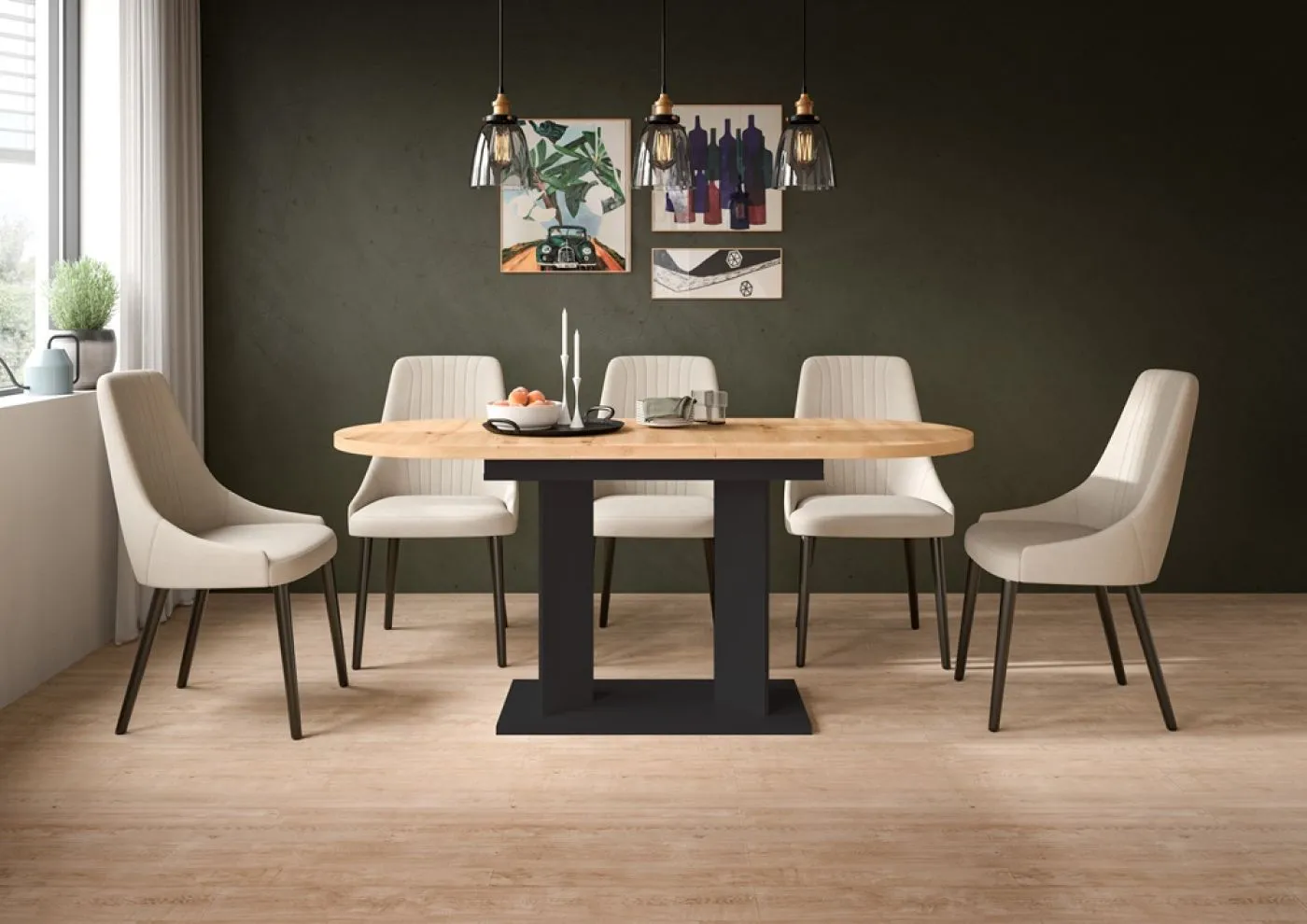 Esstisch Gustav | ausziehbar | Artisan Eiche / schwarz