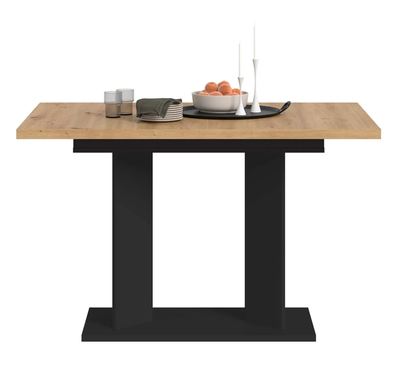 Esstisch Gustav | ausziehbar | Artisan Eiche / schwarz | B:120-160 cm