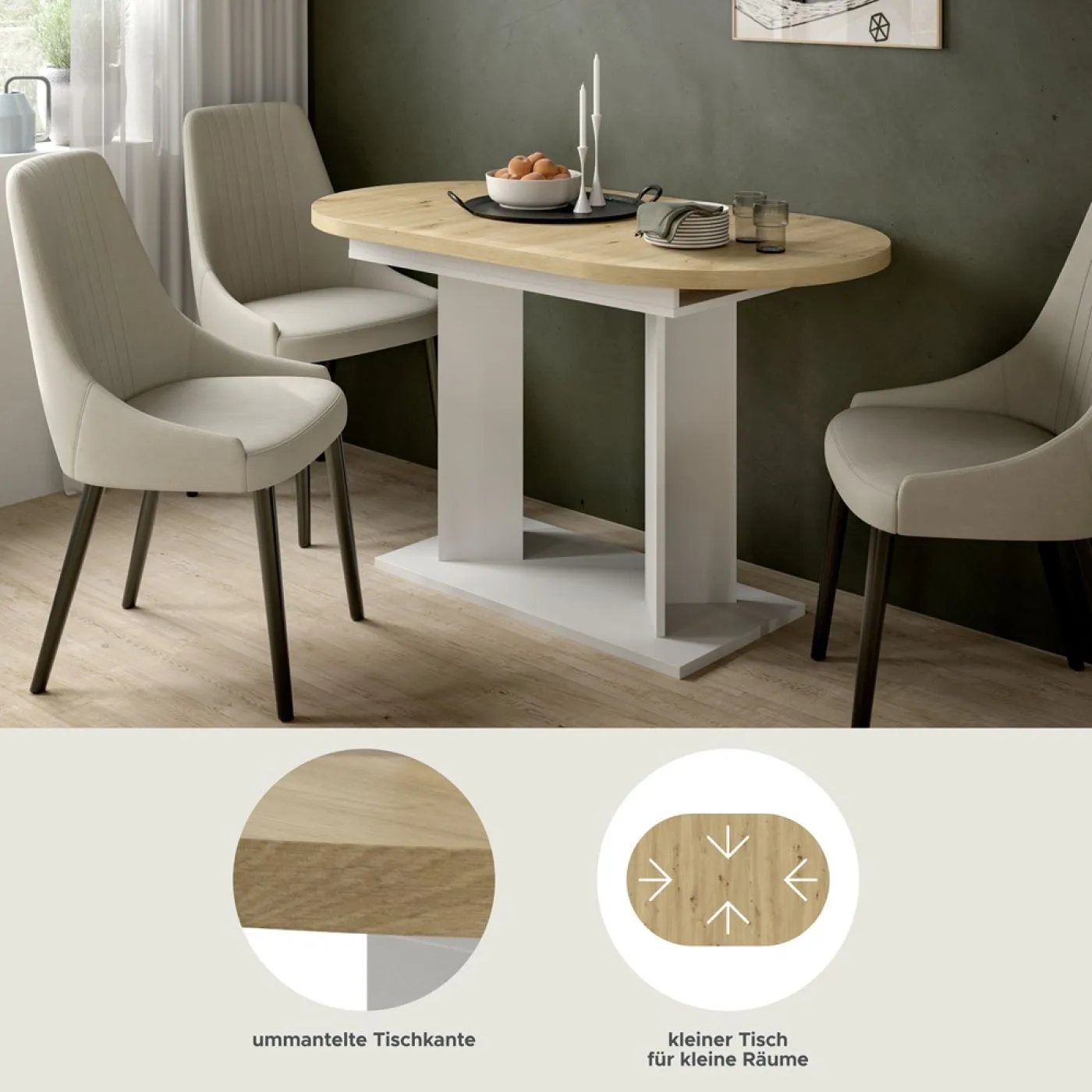 Esstisch Gustav | ausziehbar | Artisan Eiche / weiß