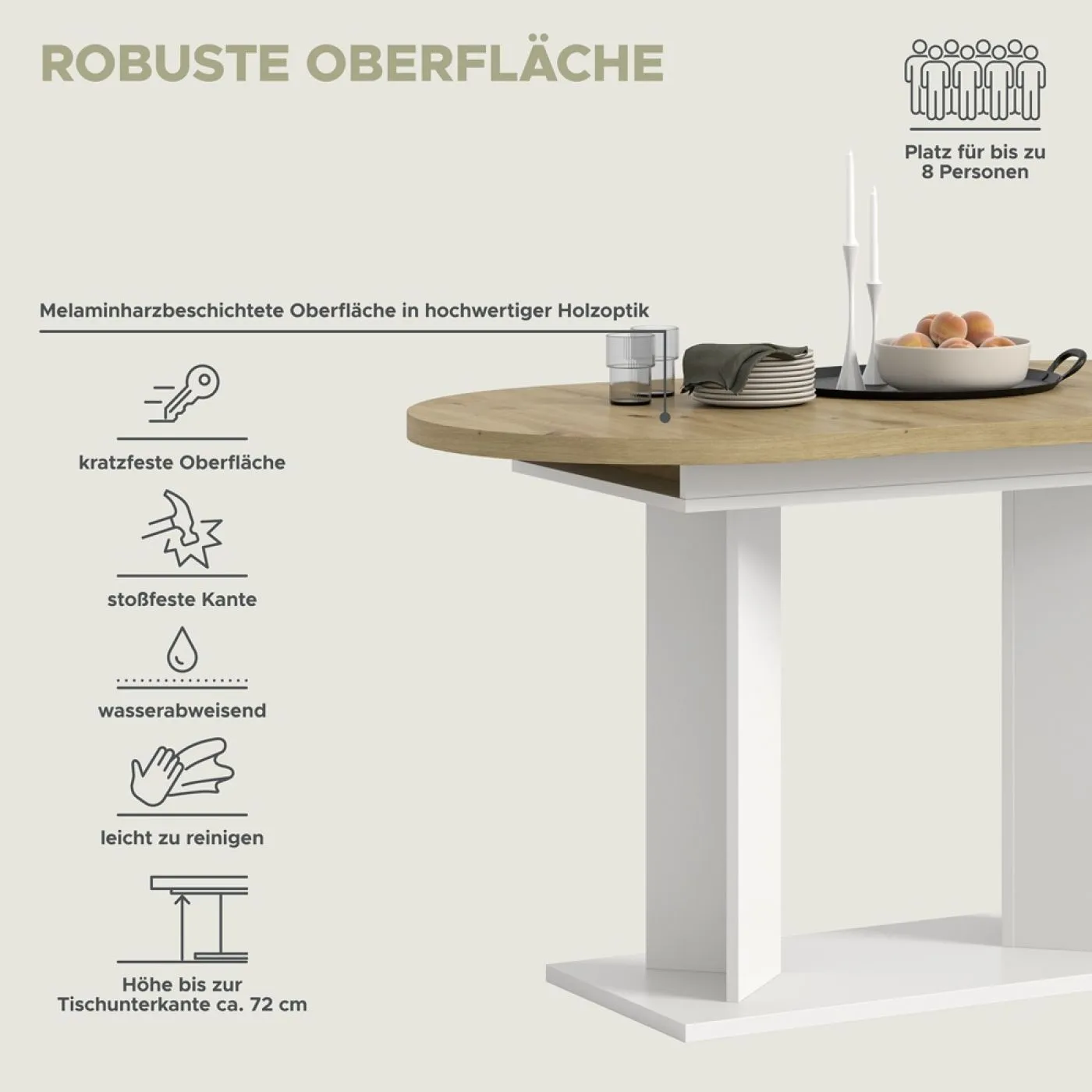 Esstisch Gustav | ausziehbar | Artisan Eiche / weiß