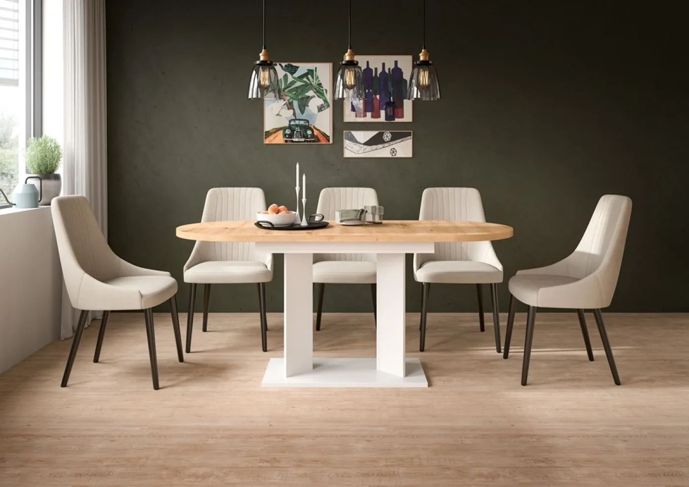 Esstisch Gustav | ausziehbar | Artisan Eiche / weiß