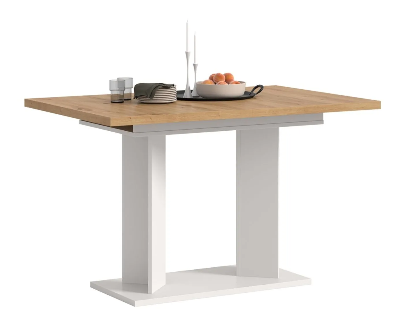 Esstisch Gustav | ausziehbar | Artisan Eiche / weiß | B: 120-160 cm