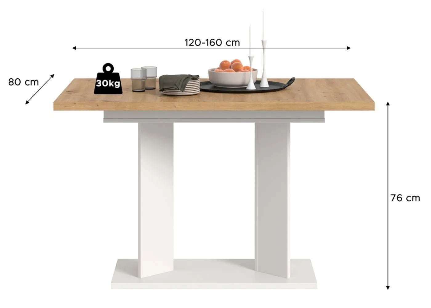Esstisch Gustav | ausziehbar | Artisan Eiche / weiß | B: 120-160 cm