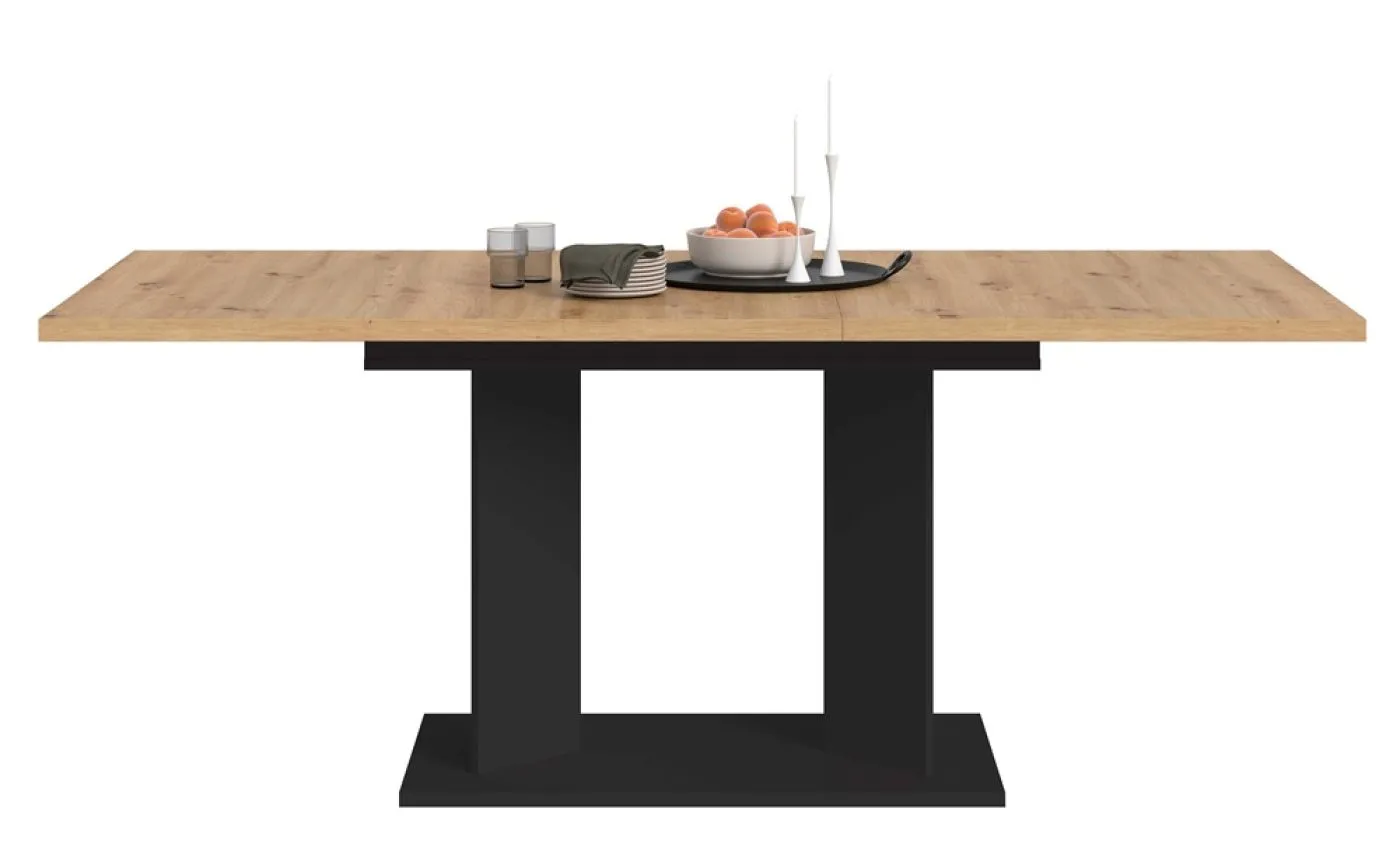 Esstisch Gustav | ausziehbar | Säulen-Fußgestell | Artisan Eiche / schwarz | verschiedene Größen