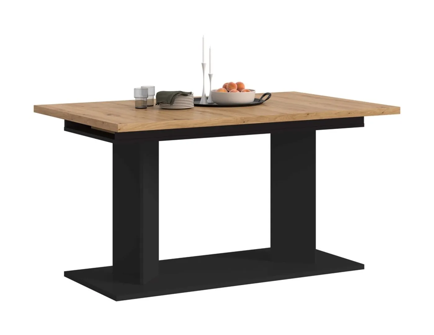 Esstisch Gustav | ausziehbar | Säulen-Fußgestell | Artisan Eiche / schwarz | verschiedene Größen