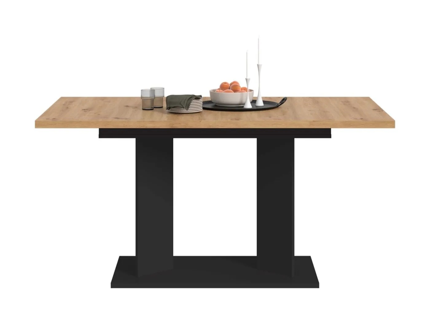 Esstisch Gustav | ausziehbar | Säulen-Fußgestell | Artisan Eiche / schwarz | verschiedene Größen