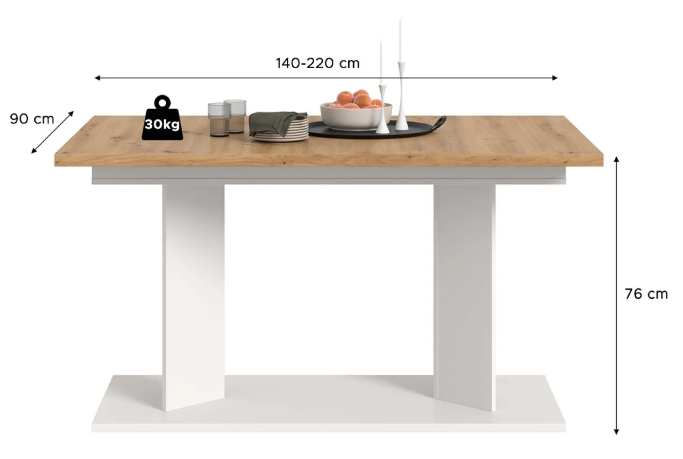 Esstisch Gustav | ausziehbar | Artisan Eiche / weiß | B:140-220 cm