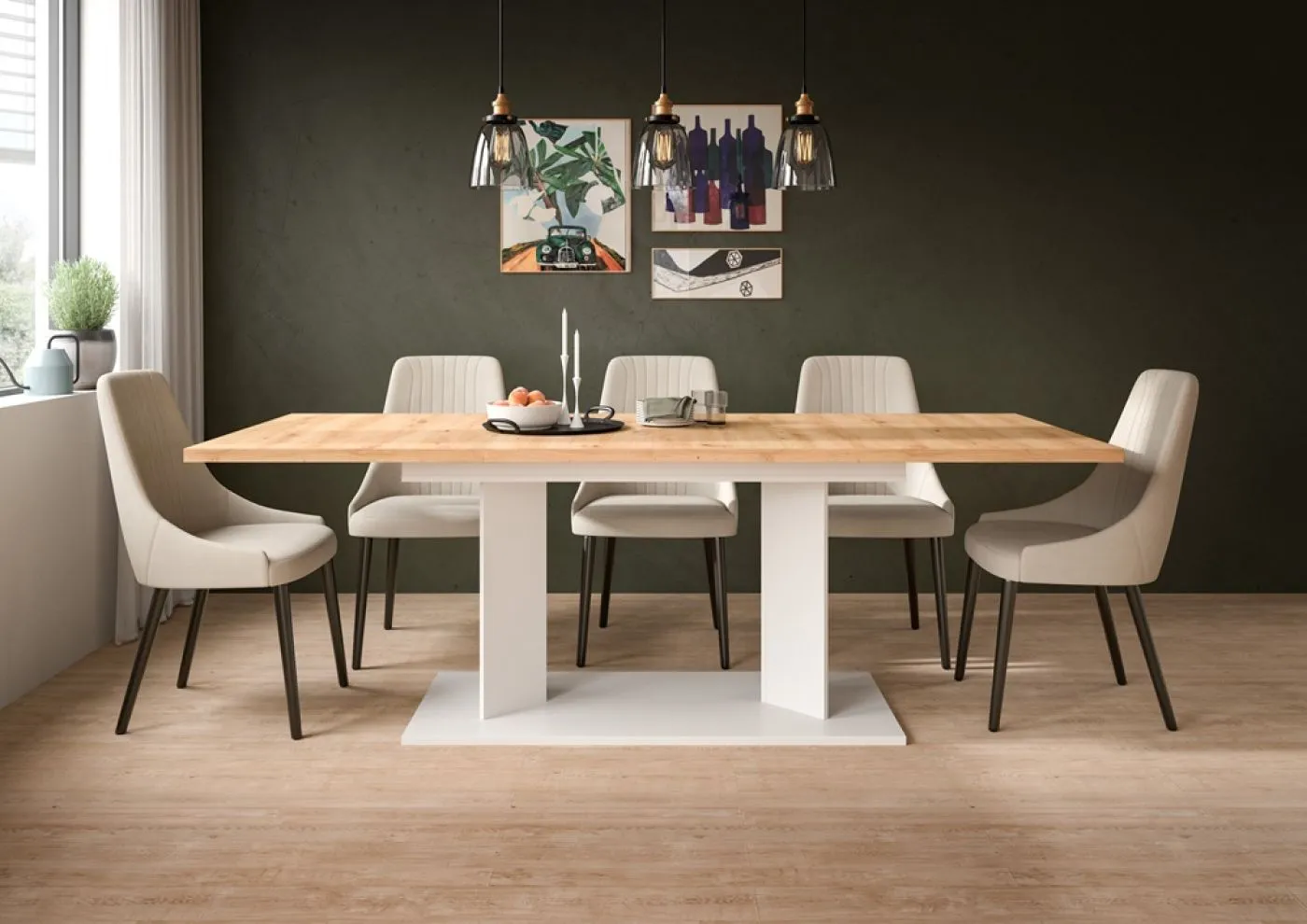 Esstisch Gustav | ausziehbar | Artisan Eiche / weiß | B:140-220 cm