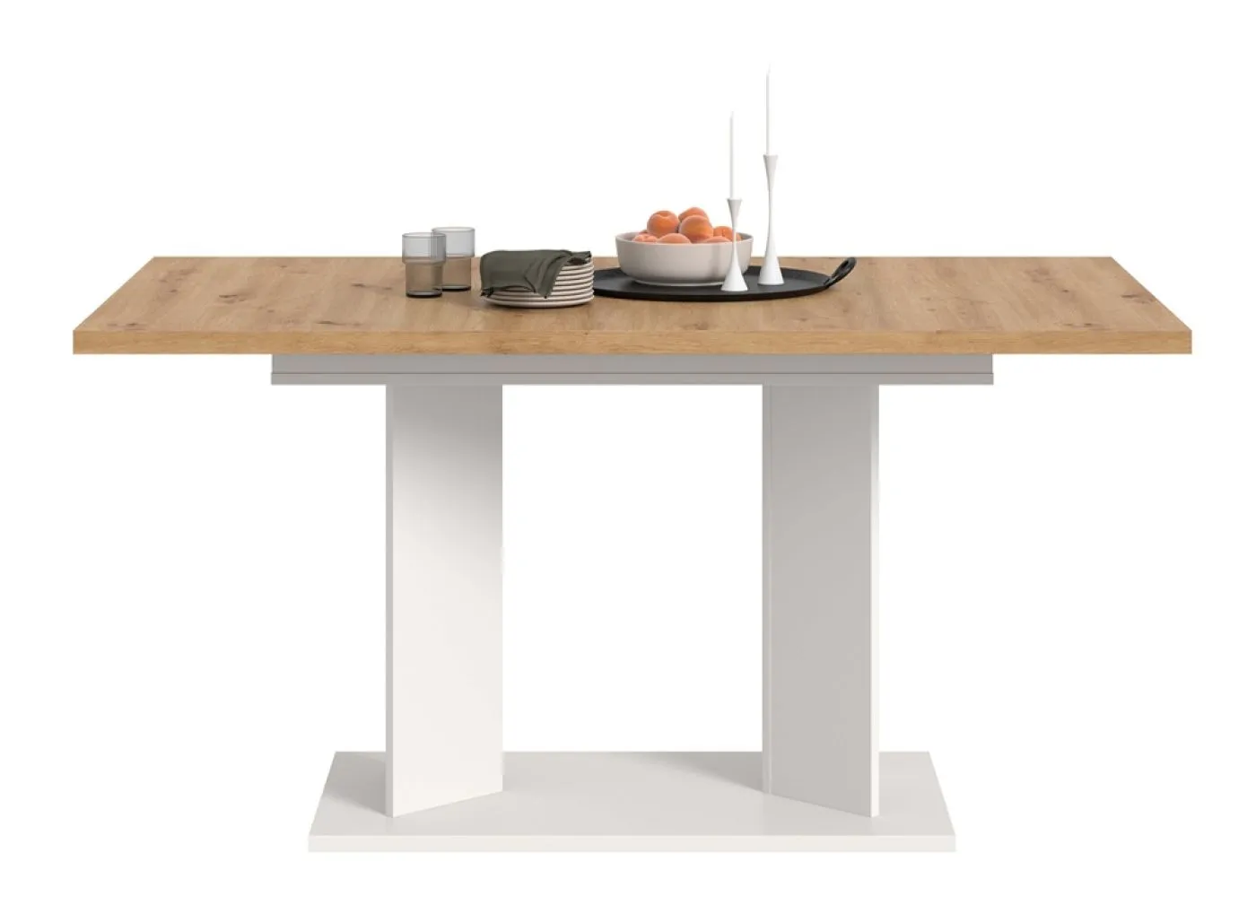 Esstisch Gustav | ausziehbar | Säulen-Fußgestell | Artisan Eiche / weiß | verschiedene Größen