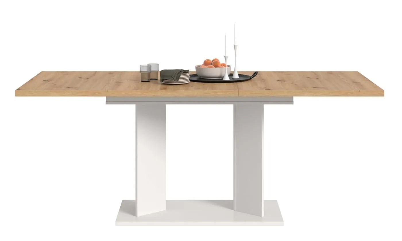 Esstisch Gustav | ausziehbar | Säulen-Fußgestell | Artisan Eiche / weiß | verschiedene Größen
