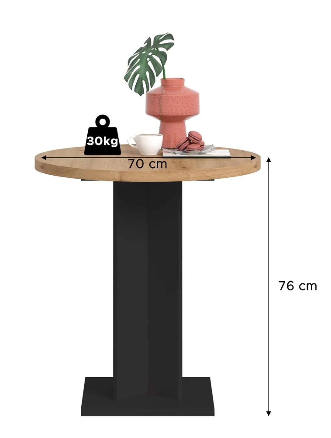 Esstisch Gustav rund | 70 cm | Artisan Eiche / schwarz