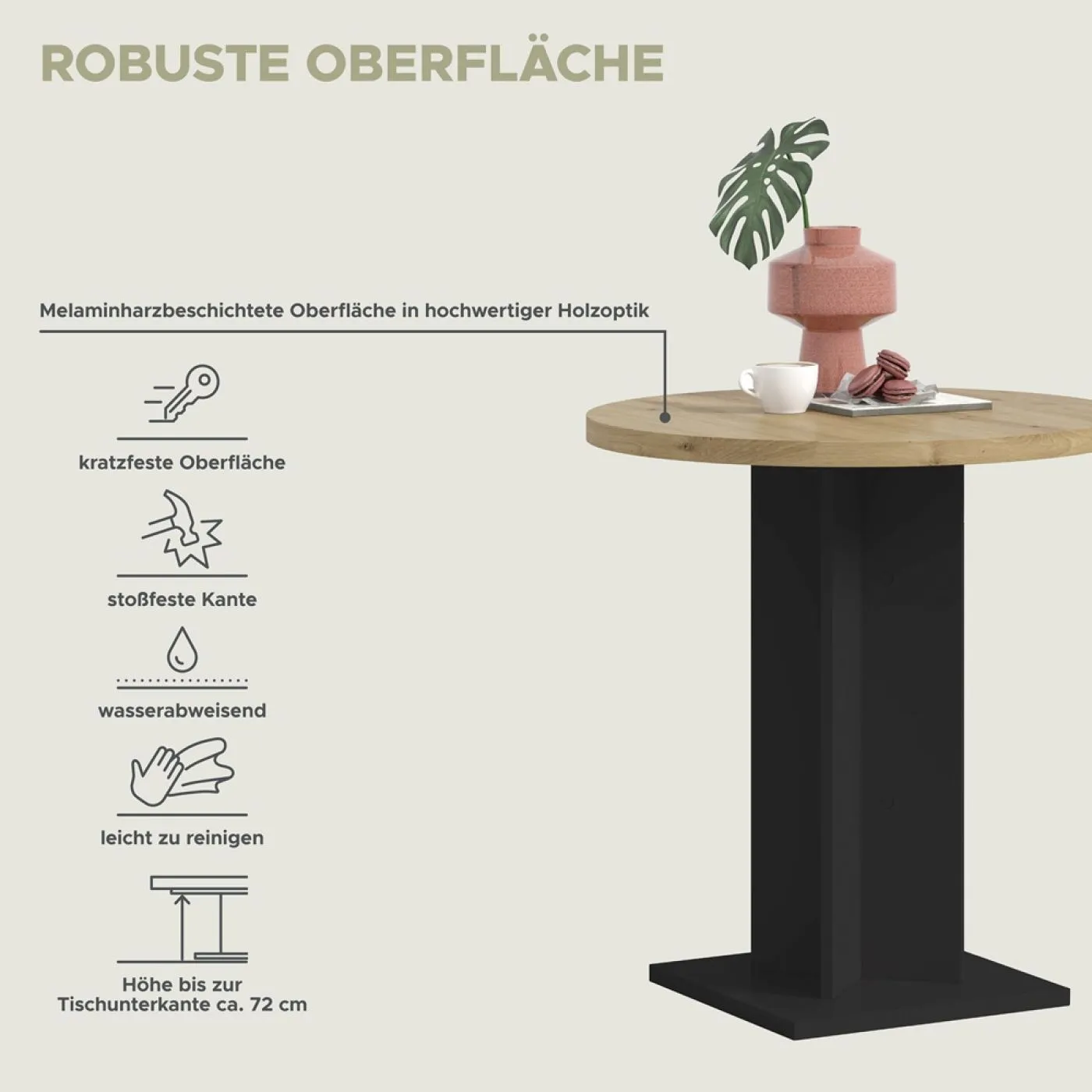 Esstisch Gustav rund | 70 cm | Artisan Eiche / schwarz