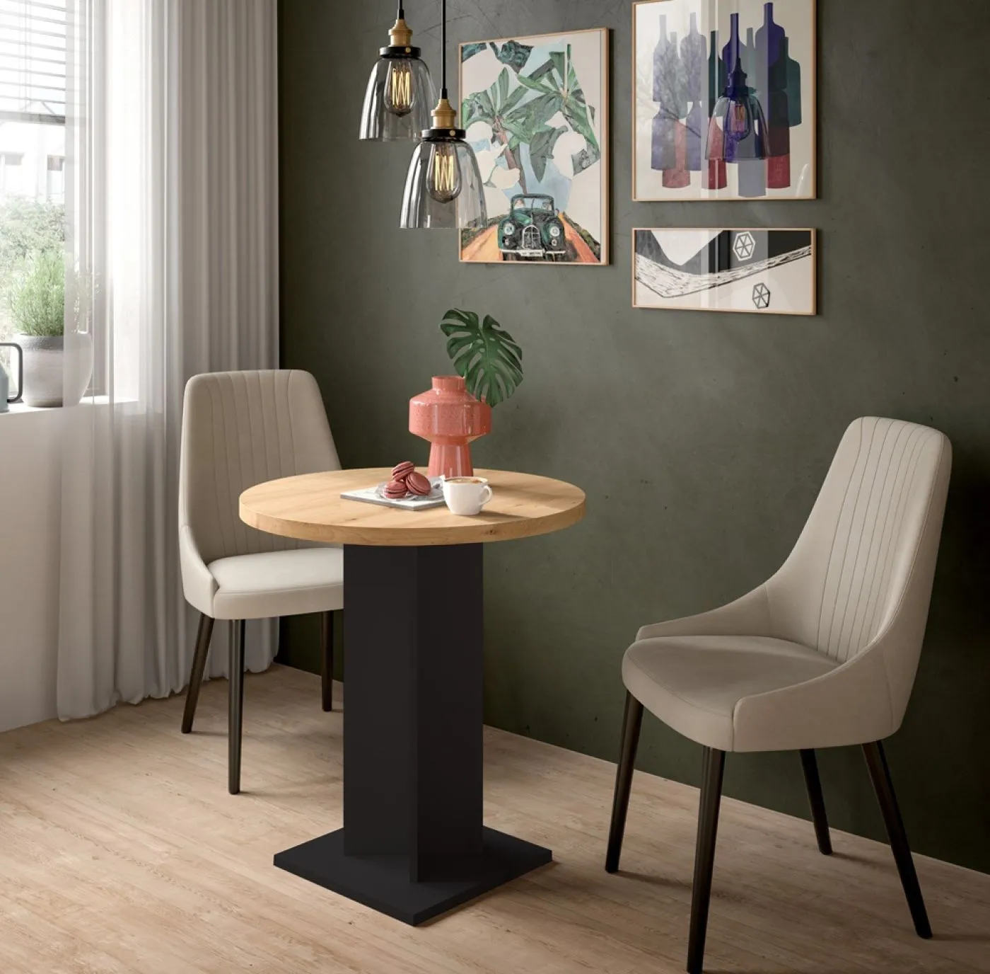 Esstisch Gustav rund | 70 cm | Artisan Eiche / schwarz