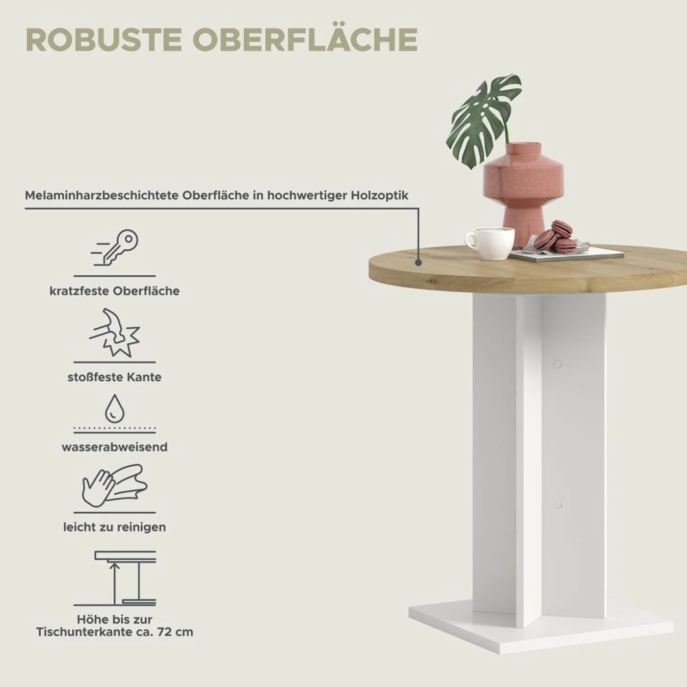 Esstisch Gustav rund | Säulen-Fußgestell | Artisan Eiche / weiß