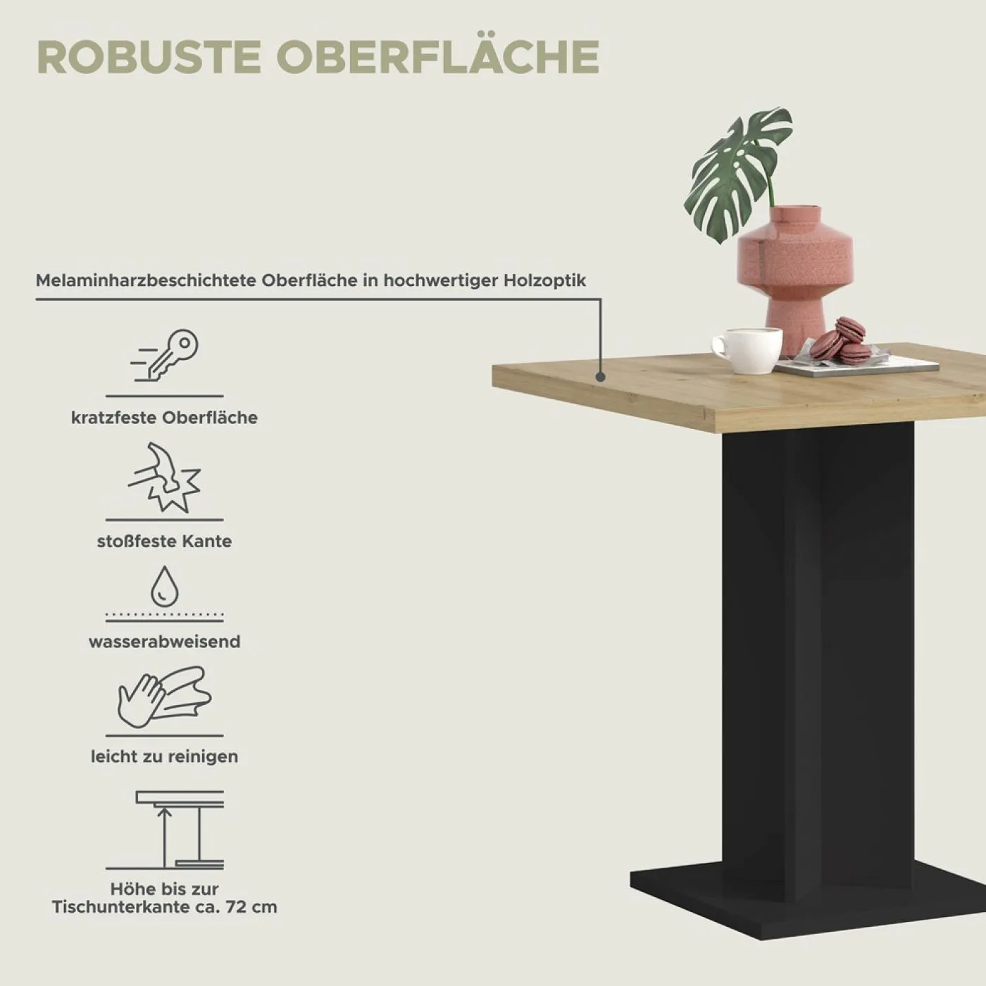 Esstisch Gustav | Säulen-Fußgestell | Artisan Eiche / schwarz