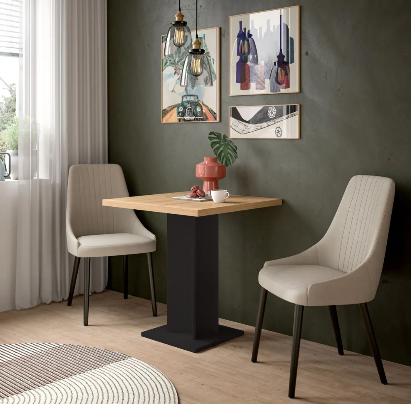 Esstisch Gustav | Säulen-Fußgestell | Artisan Eiche / schwarz