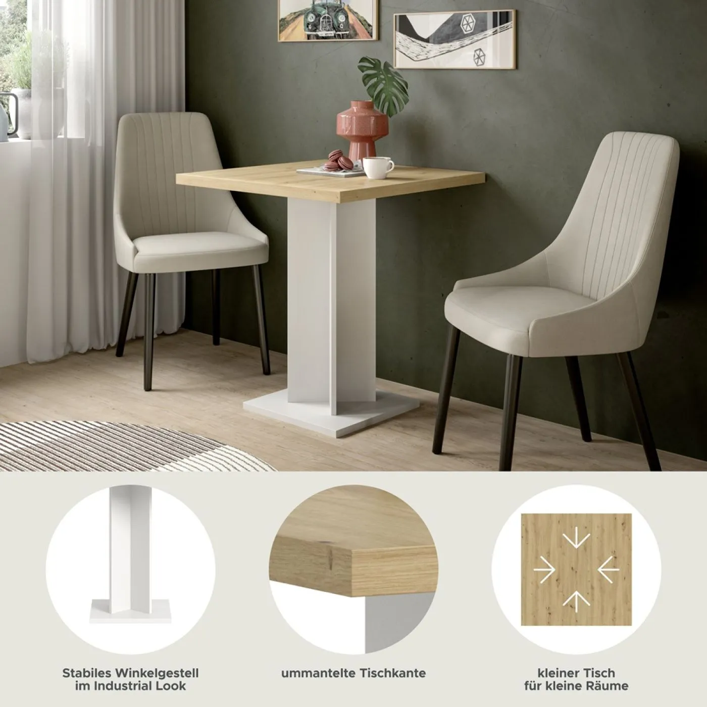 Esstisch Gustav | Säulen-Fußgestell | Artisan Eiche / weiß