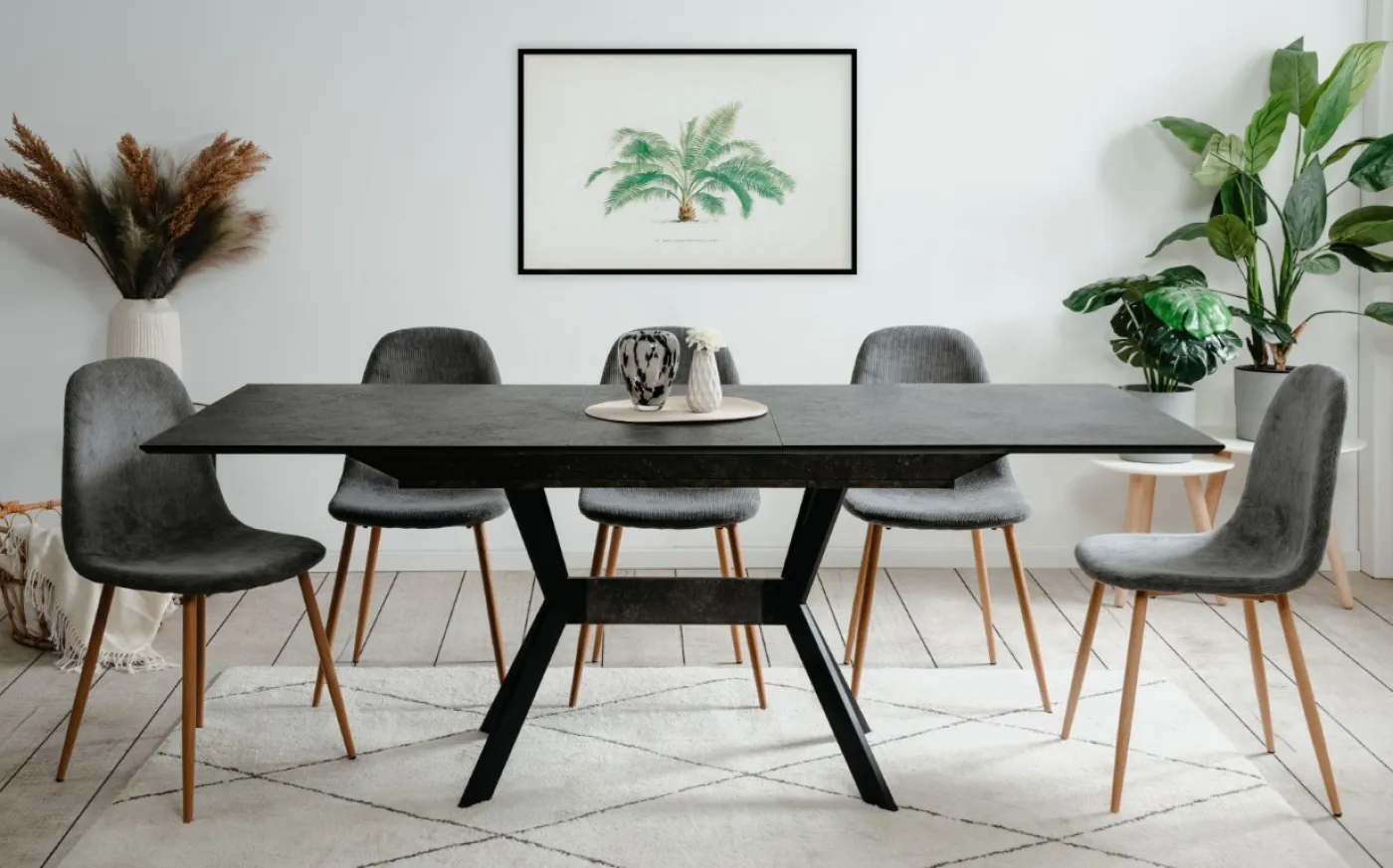 Esstisch Haro | Ausziehtisch | 160(200)x90 | Stein dunkel / schwarz
