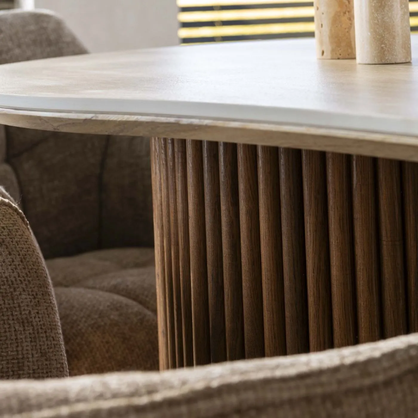 Esstisch Homa | nierenförmig | Keramik Travertin | 215 cm | Natur / beige