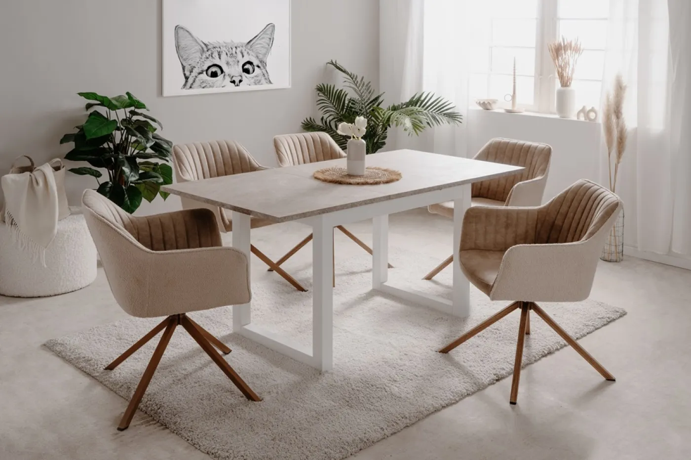 Esstisch Houston | Ausziehtisch | Sandstein / Weiß | 120-160 x 75 x 80 cm