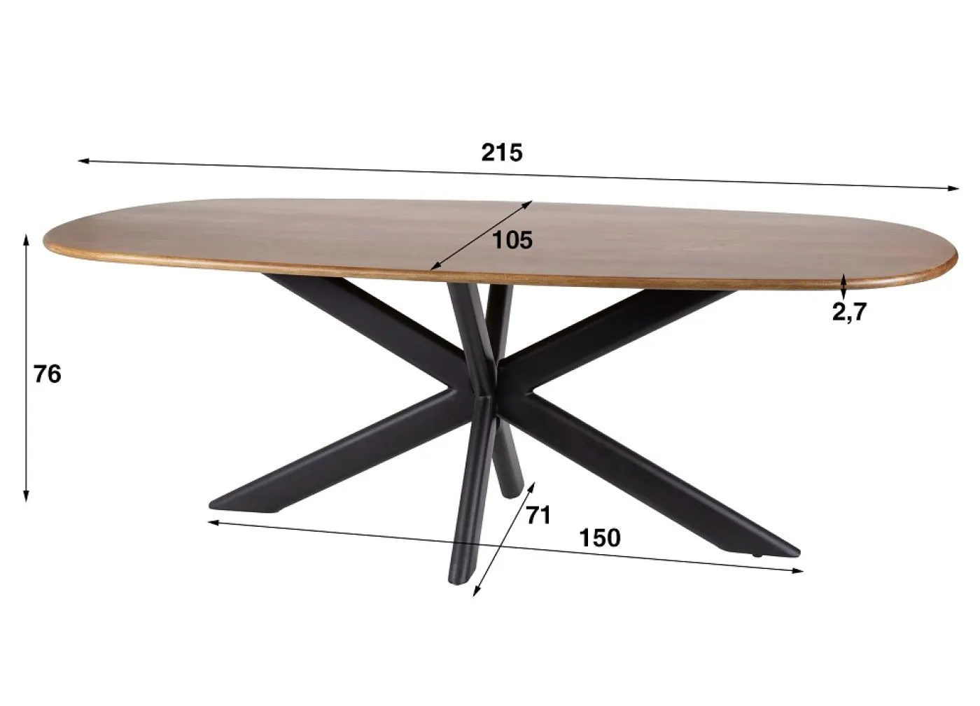 Esstisch Kani | 215 cm | oval | Mango massiv | sandfarbe