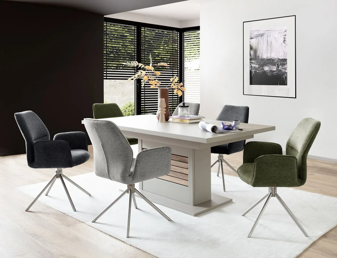 Esstisch Lüttich | Basalt / Wotan Eiche | 180(280)x100