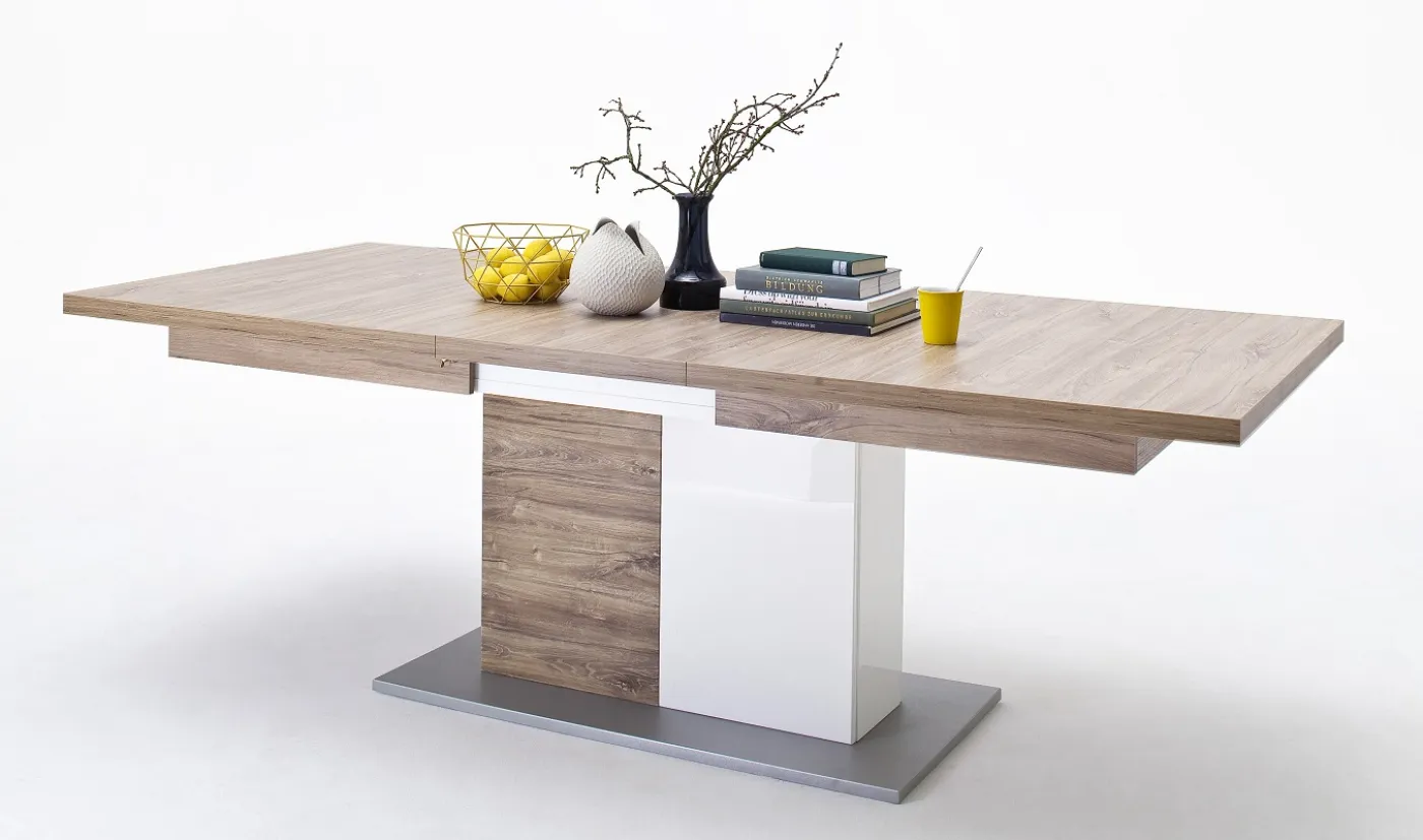Esstisch Luzern | ausziehbar | 180(230)x100 | weiß Hochglanz / Sterling Oak