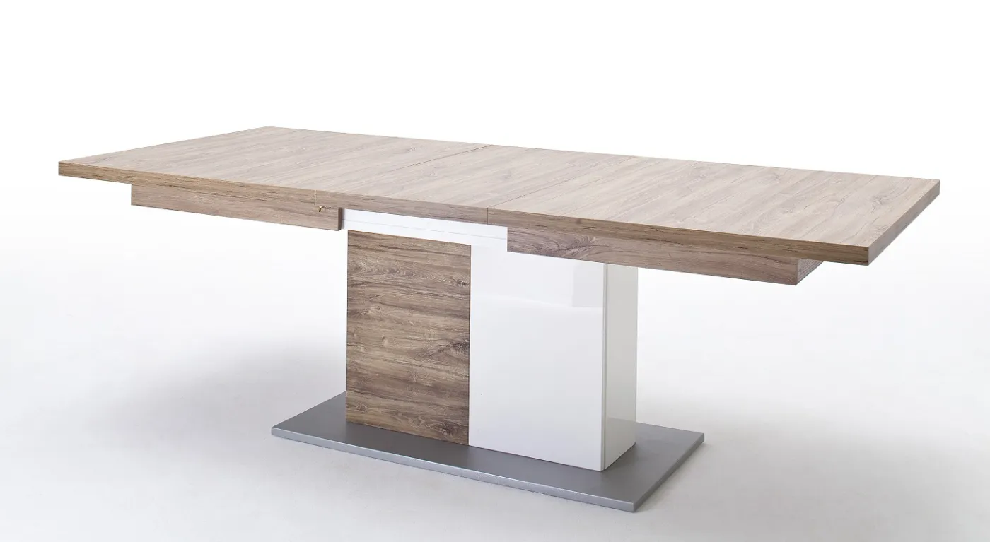 Esstisch Luzern | ausziehbar | 180(230)x100 | weiß Hochglanz / Sterling Oak