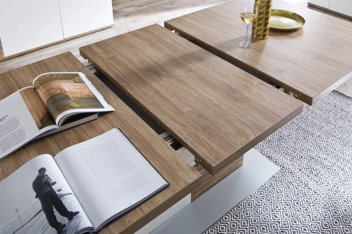 Esstisch Luzern | ausziehbar | 180(230)x100 | weiß Hochglanz / Sterling Oak