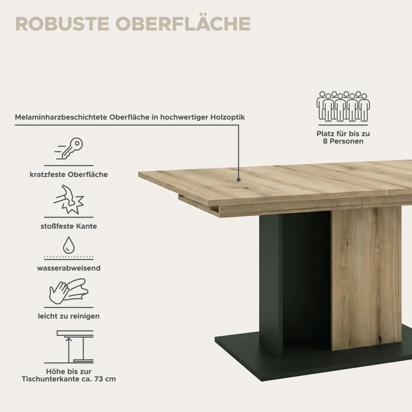 Esstisch Molina | 150(230)x90 | Evoke Oak / Basalt grau