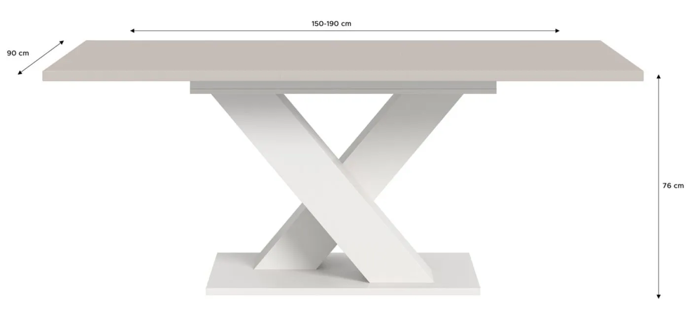 Esstisch Motion 1 | ausziehbar | X-Fuß | weiß / Kaschmir | 150(190)x90