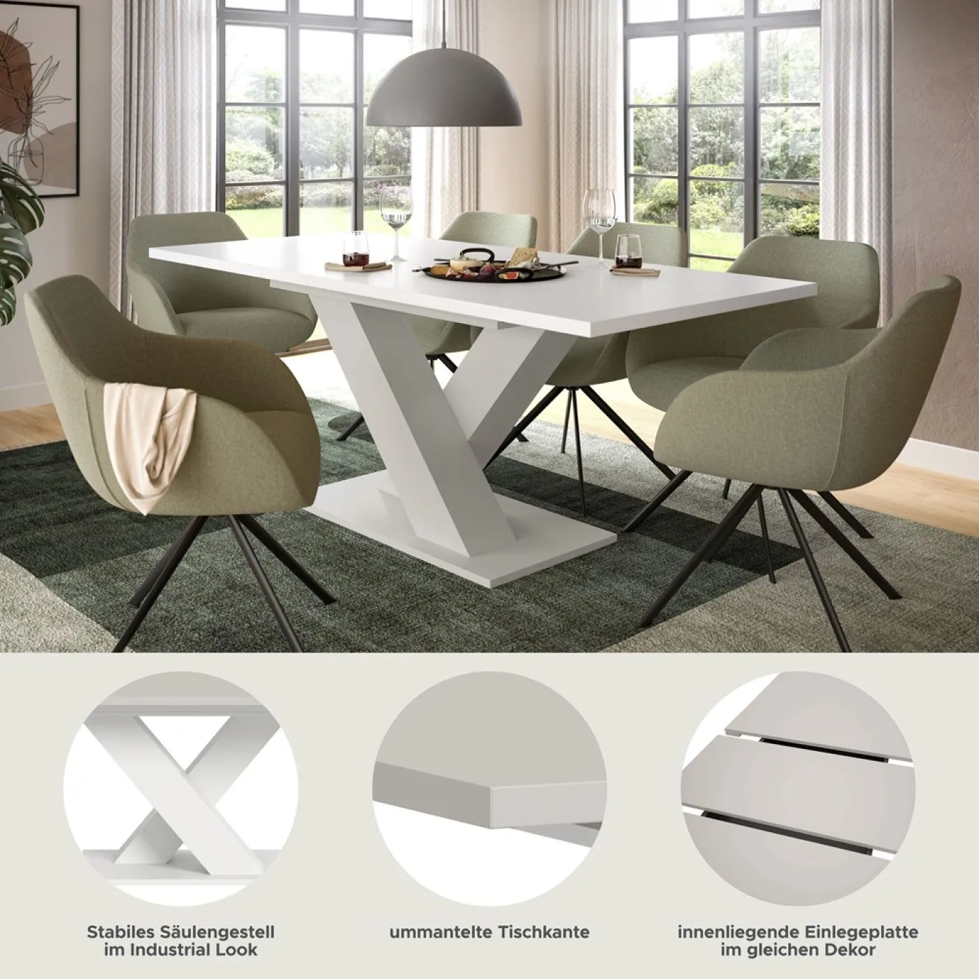 Esstisch Motion 1 | ausziehbar | X-Fuß | weiß / Kaschmir | 150(190)x90