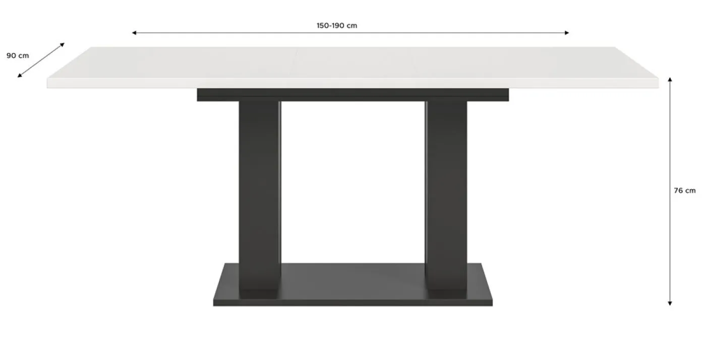 Esstisch Motion 1a | ausziehbar | Doppelsäulen-Fußgestell | weiß / grau | 150(190)x90