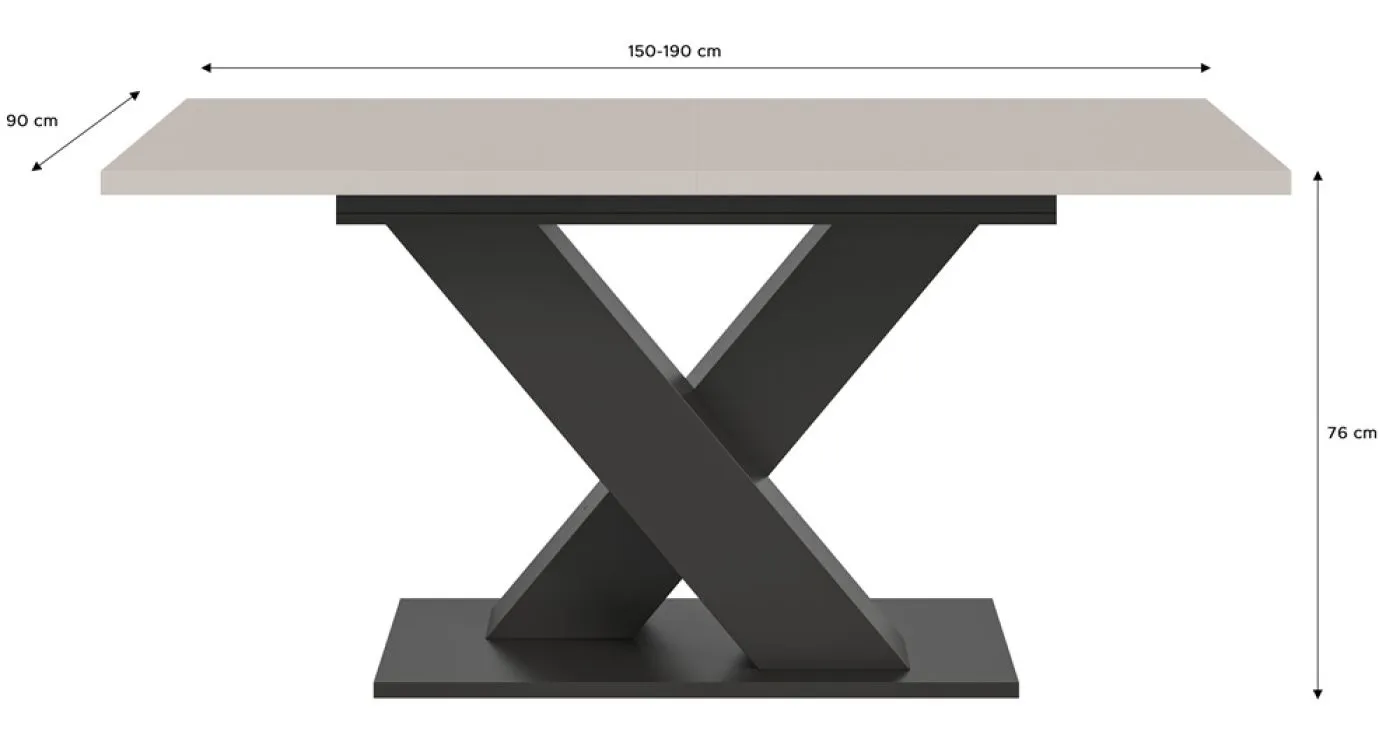 Esstisch Motion 1a | ausziehbar | X-Fuß | grau / Kaschmir | 150(190)x90