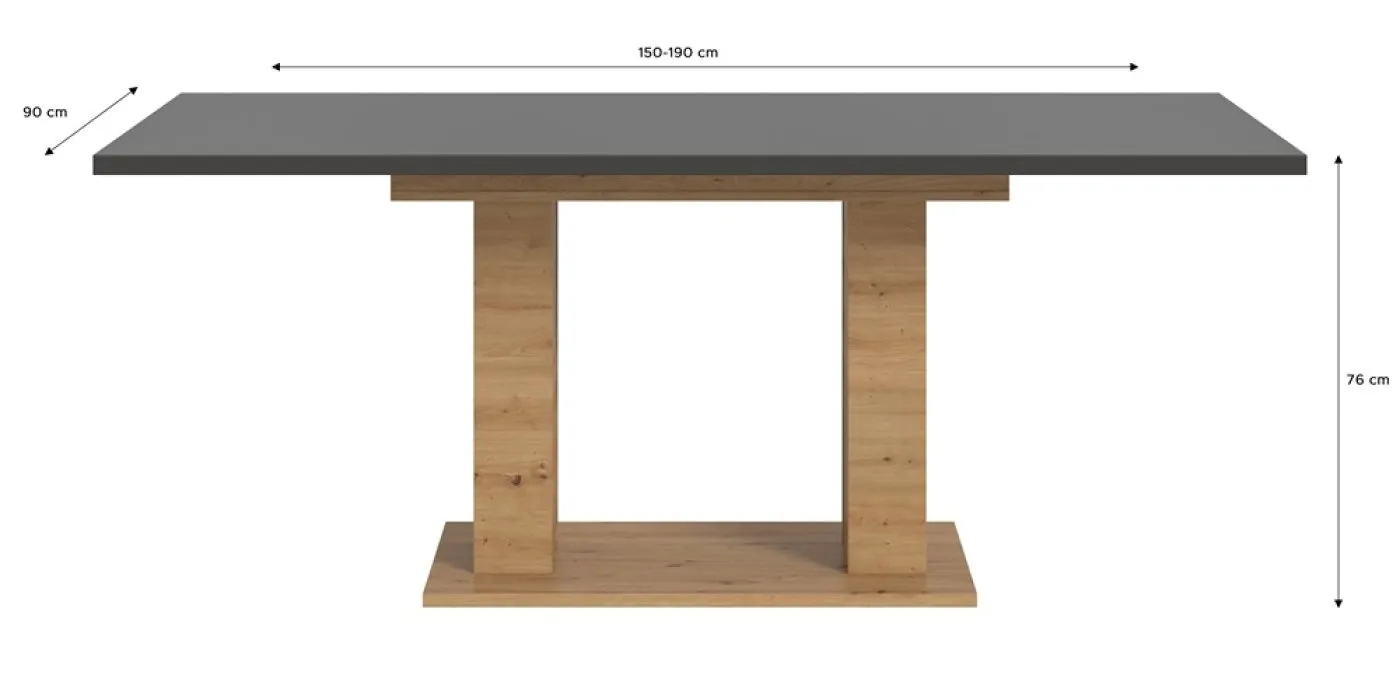 Esstisch Motion 2 | ausziehbar | Doppelsäulen-Fußgestell | Artisan Eiche / grau | 150(190)x90