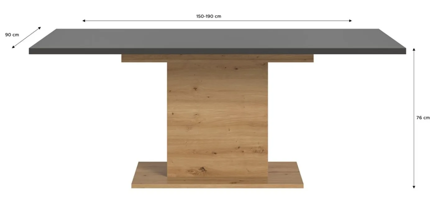 Esstisch Motion 2 | ausziehbar | Säulen-Fußgestell | Artisan Eiche / grau | 150(190)x90