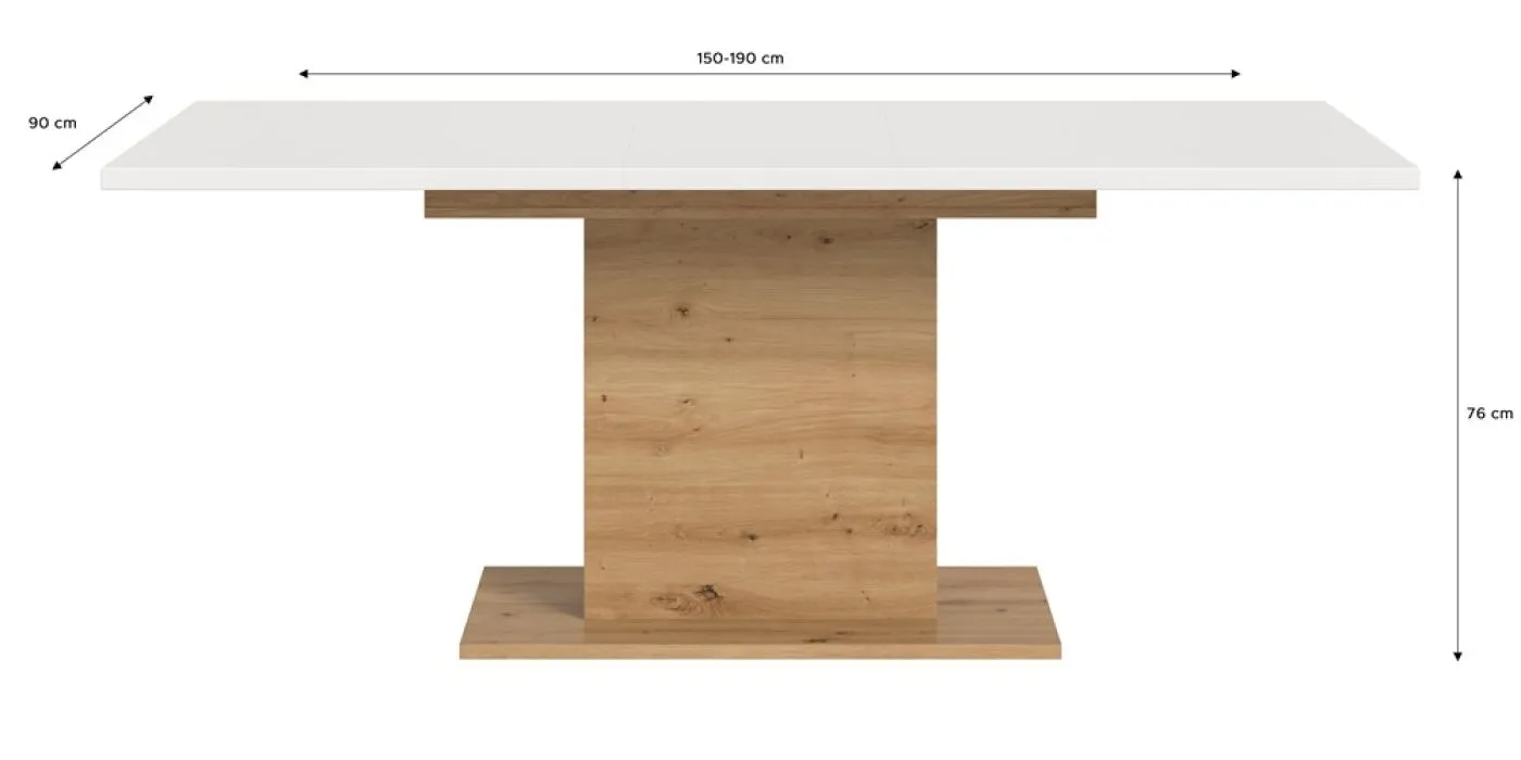 Esstisch Motion 2 | ausziehbar | Säulen-Fußgestell | Artisan Eiche / weiß | 150(190)x90