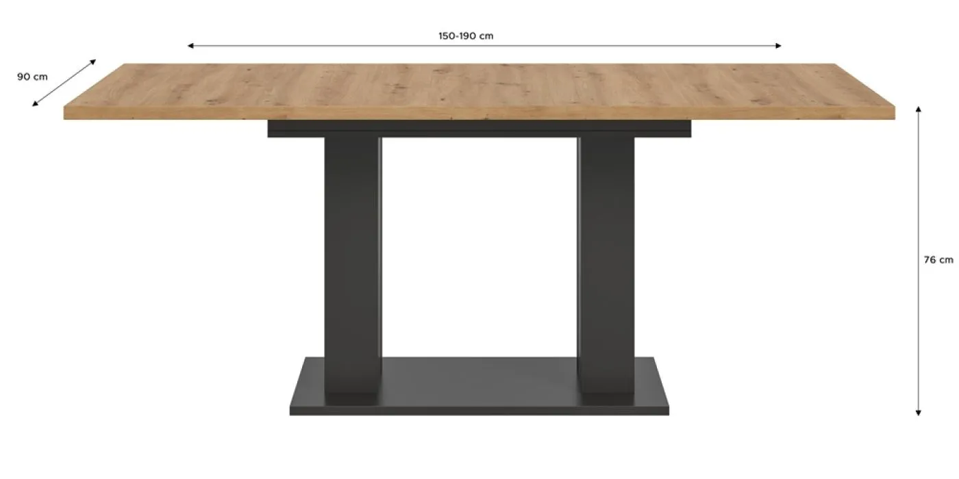 Esstisch Motion | ausziehbar | Doppelsäulen-Fußgestell | Artisan Eiche / grau | 150(190)x90