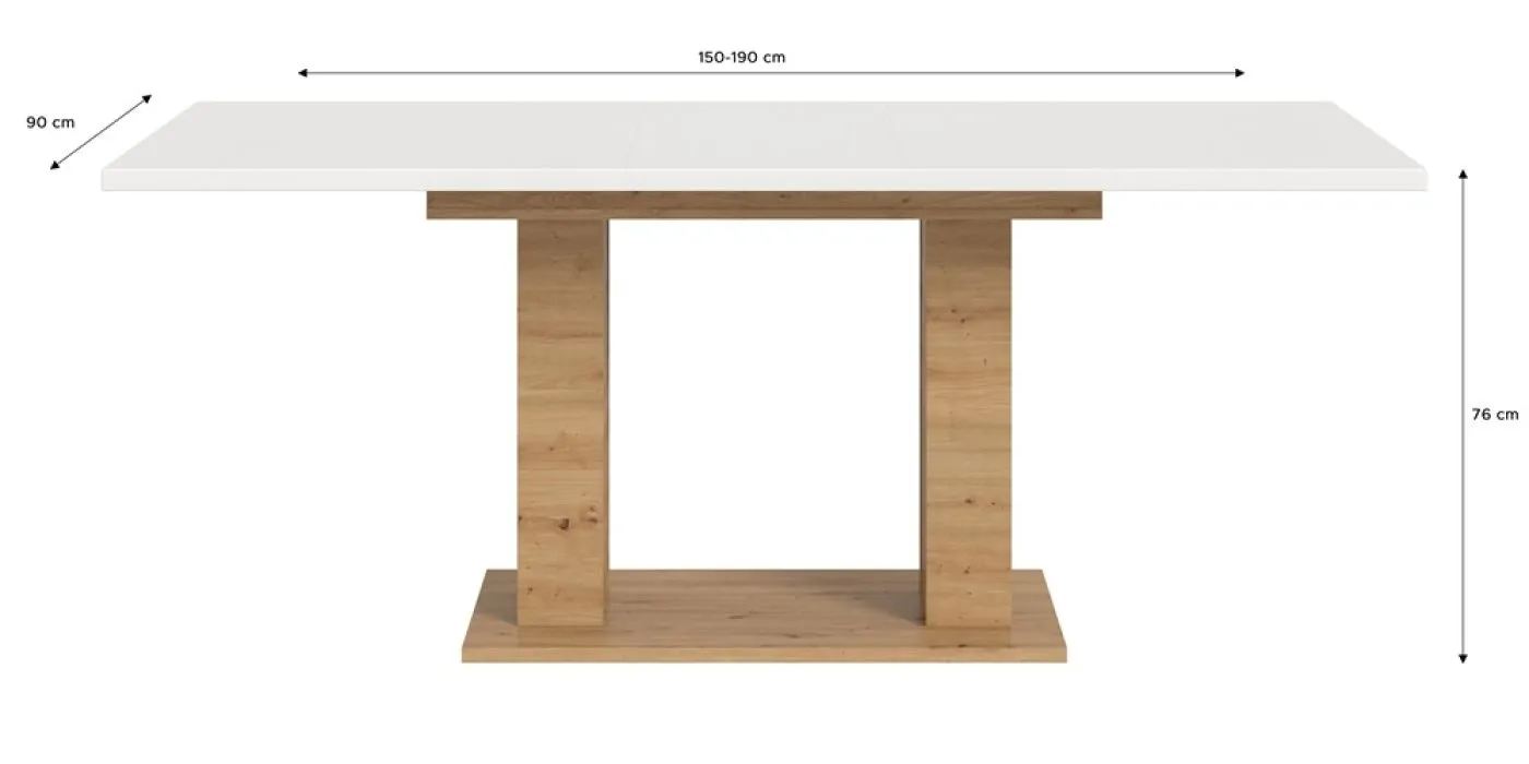 Esstisch Motion | ausziehbar | Doppelsäulen-Fußgestell | Artisan Eiche / weiß | 150(190)x90