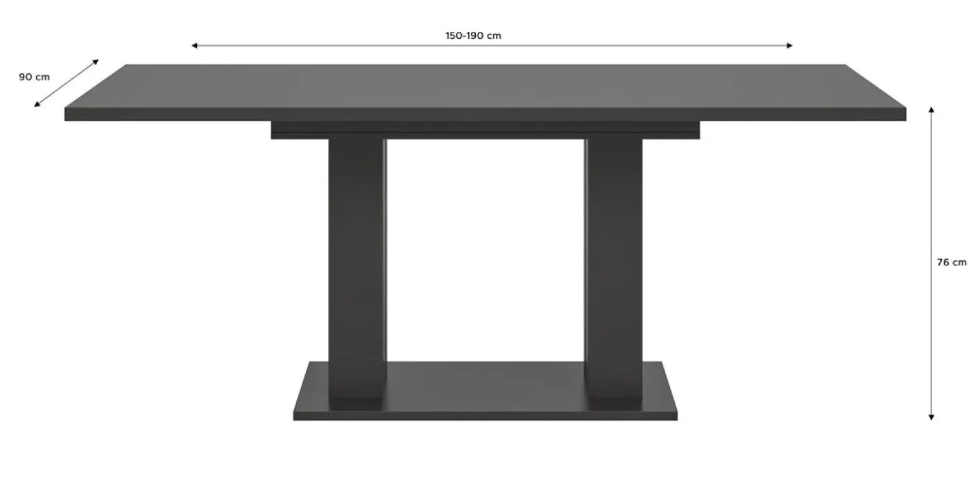 Esstisch Motion | ausziehbar | Doppelsäulen-Fußgestell | grau | 150(190)x90