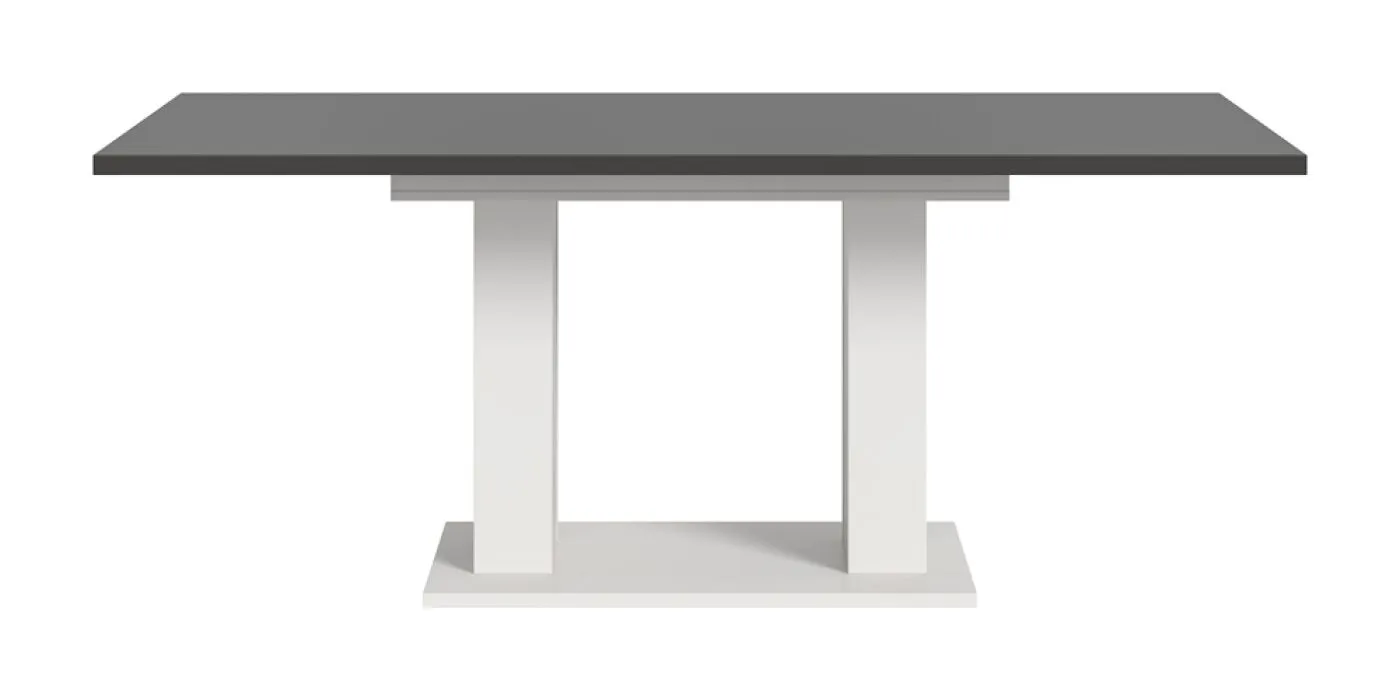 Esstisch Motion | ausziehbar | Doppelsäulen-Fußgestell | weiß / grau | 150(190)x90