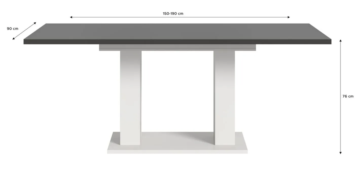 Esstisch Motion | ausziehbar | Doppelsäulen-Fußgestell | weiß / grau | 150(190)x90