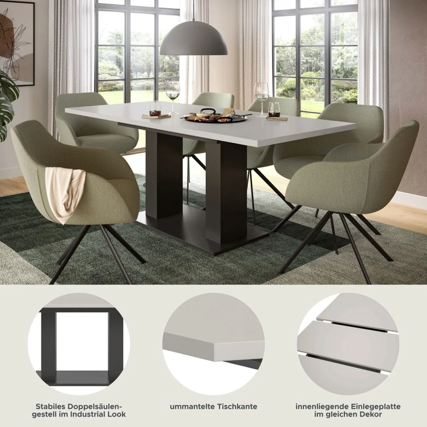 Esstisch Motion | ausziehbar | grau / Kaschmir | 150(190)x90