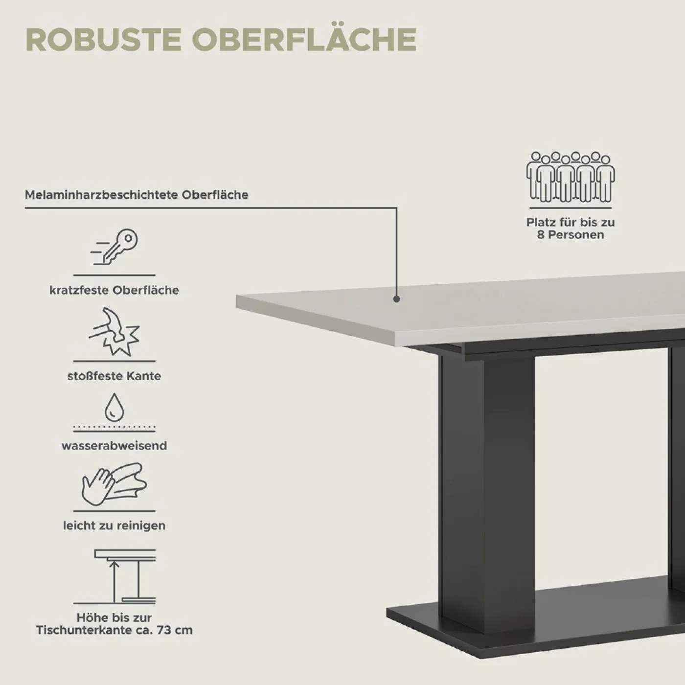 Esstisch Motion | ausziehbar | grau / Kaschmir | 150(190)x90