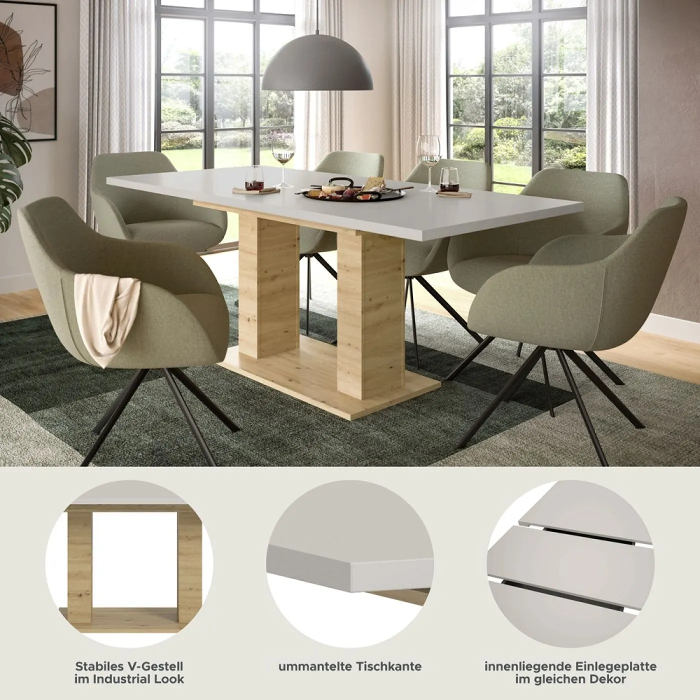 Esstisch Motion | ausziehbar | Kaschmir / Artisan | 150(190)x90