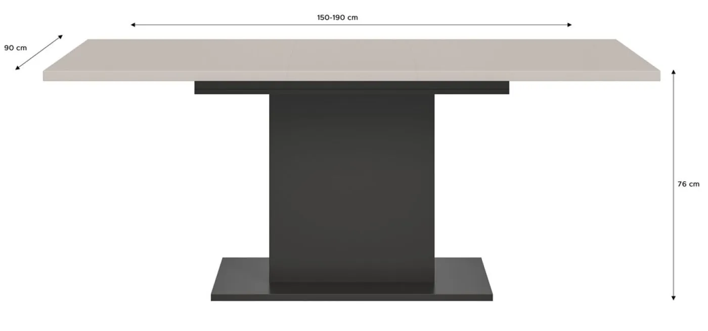 Esstisch Motion | ausziehbar | Säule | grau / Kaschmir | 150(190)x90