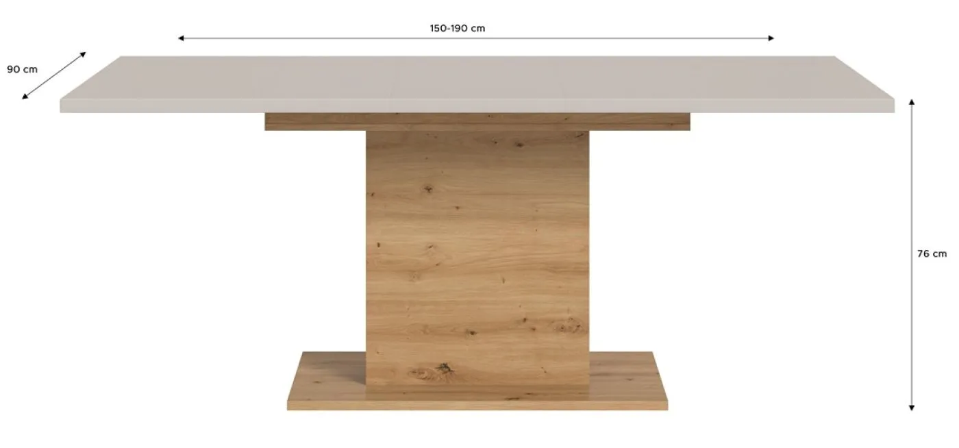 Esstisch Motion | ausziehbar | Säule | Kaschmir / Artisan |150(190)x90