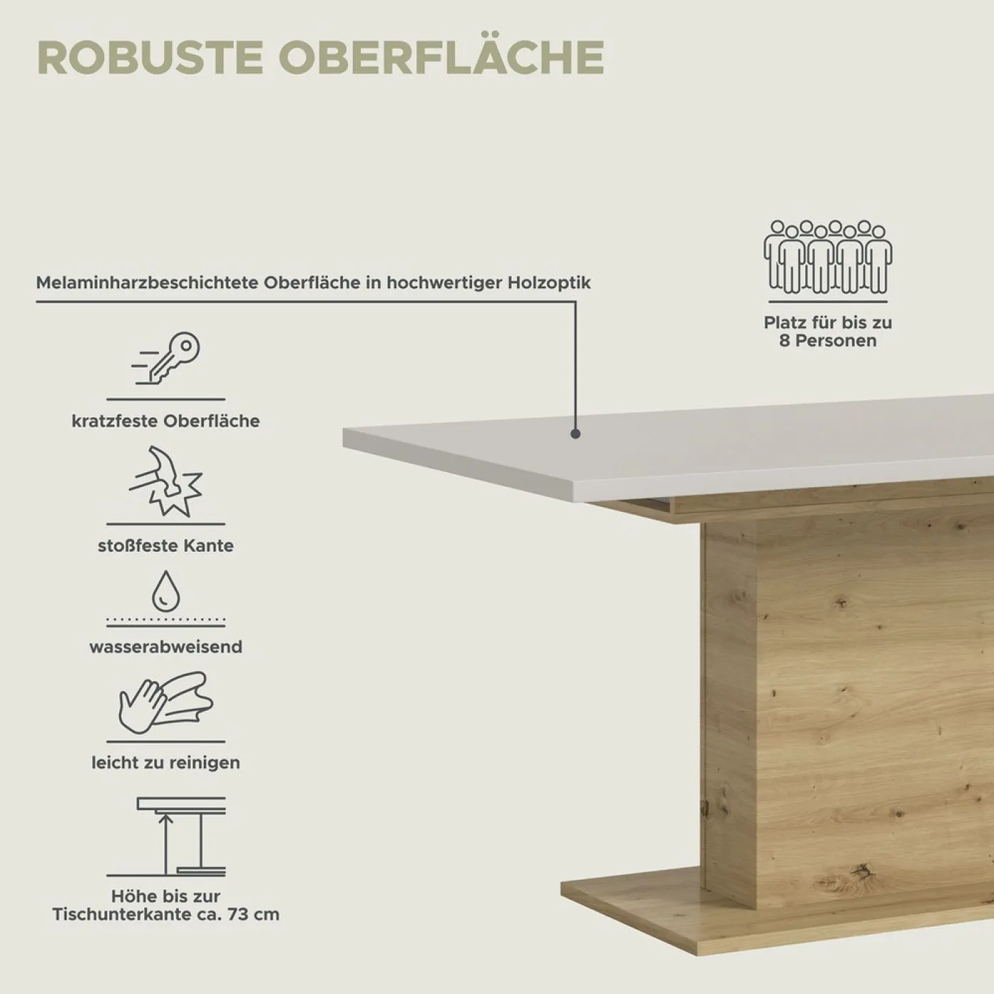 Esstisch Motion | ausziehbar | Säule | Kaschmir / Artisan |150(190)x90