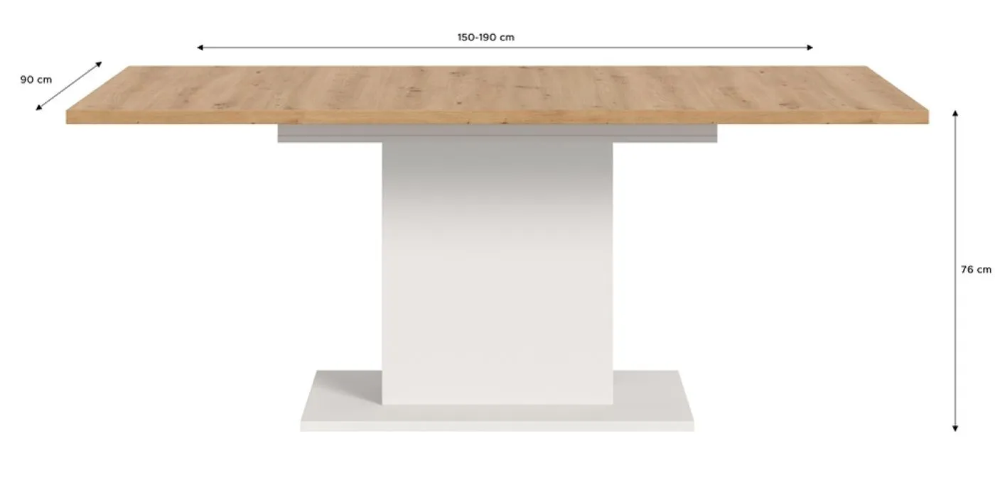 Esstisch Motion | ausziehbar | Säulen-Fußgestell | Artisan Eiche / weiß | 150(190)x90