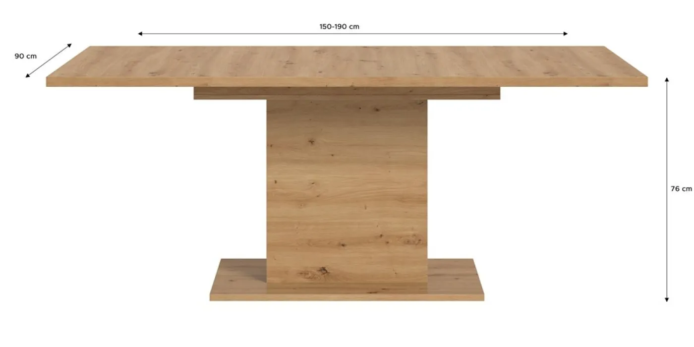Esstisch Motion | ausziehbar | Säulen-Fußgestell | Eiche Artisan | 150(190)x90